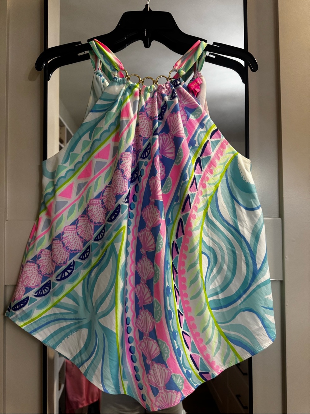 Lilly Pulitzer Multicolor Shell-Print Halter Tank — Pink, Aqua & Lime